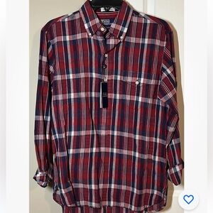 NWT Polo Indigo Authentic Indian Madras Half Button Pullover LS w Pocket Size S